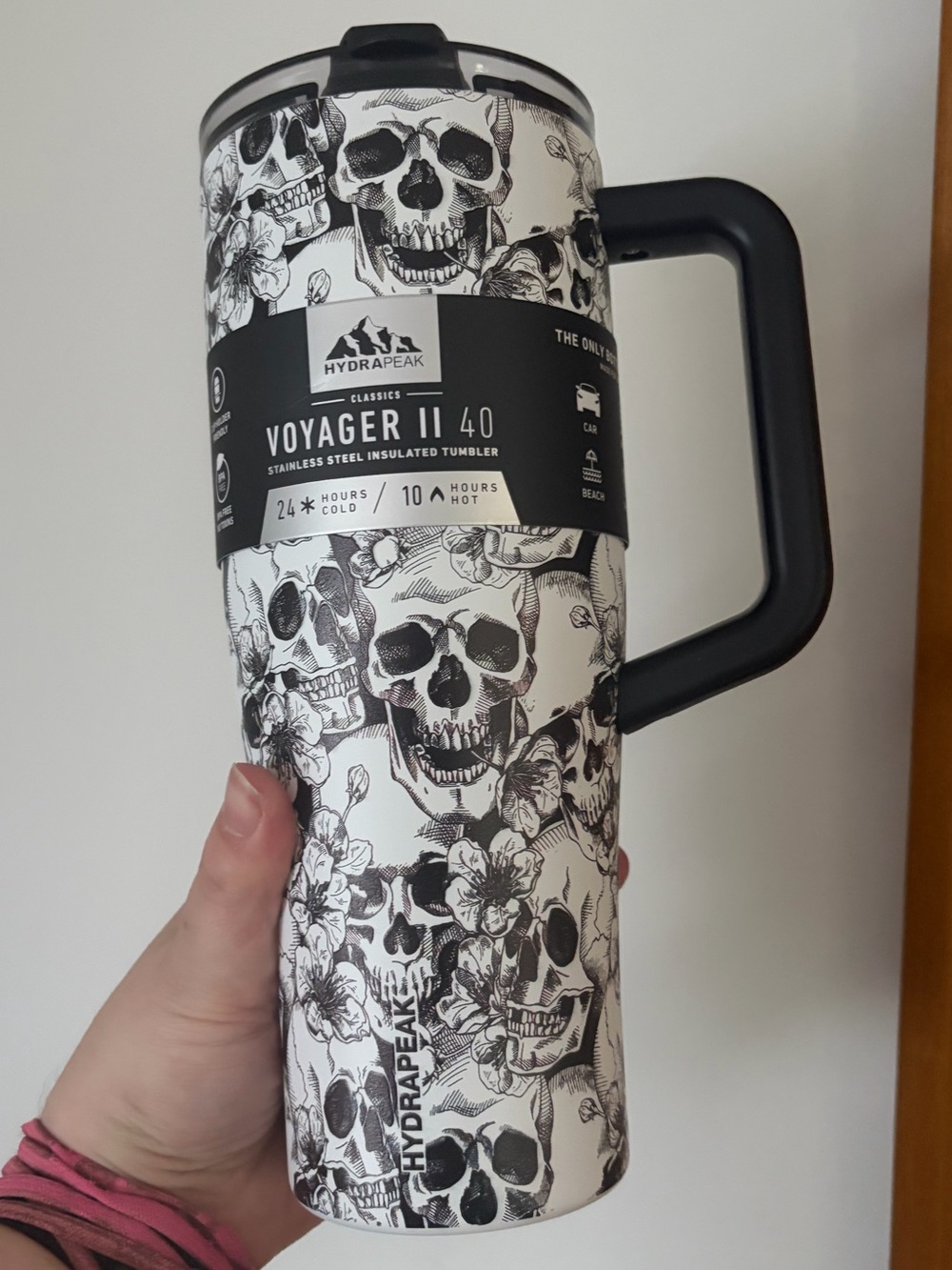 Hydrapeak Voyager II Halloween Skull Flowers Tumbler insulated Cup 40oz flip NWT